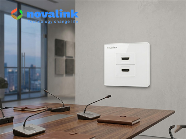 Bộ ổ HDMI 2 cổng âm tương Novalink hình vuông mầu trắng cao cấp